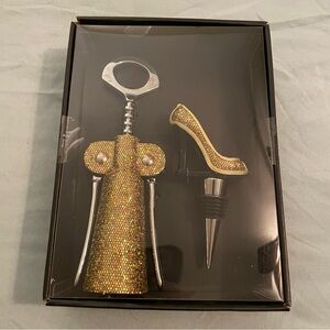 NWT bebe Gold Sparkle Stone Corkscrew & Fashion Stiletto Stopper Set